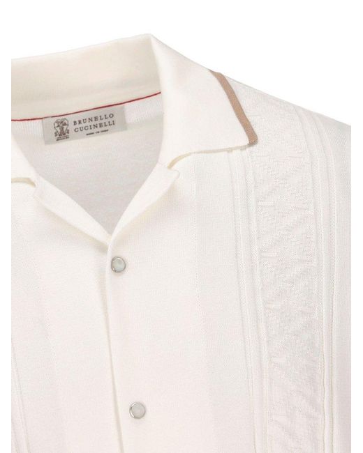 Brunello Cucinelli White Contrasted-trim Knitted Shirt for men