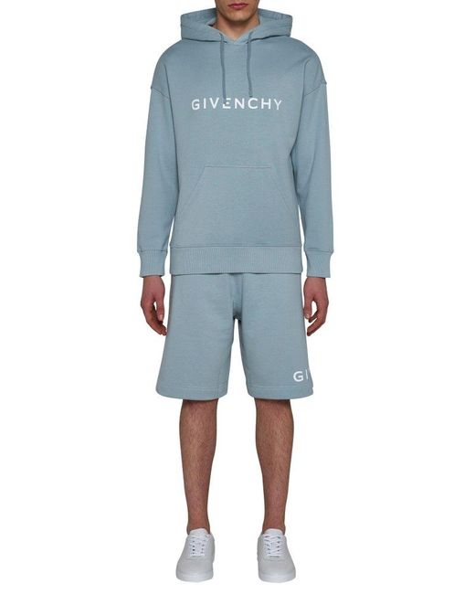 Givenchy Blue Logo Cotton Hoodie for men