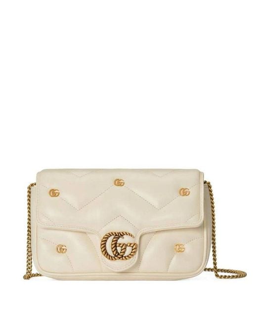 Gucci Natural GG Marmont Logo Plaque Mini Shoulder Bag
