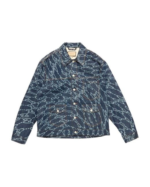 Gucci Blue Wavy GG Laser Printed Denim Jacket for men