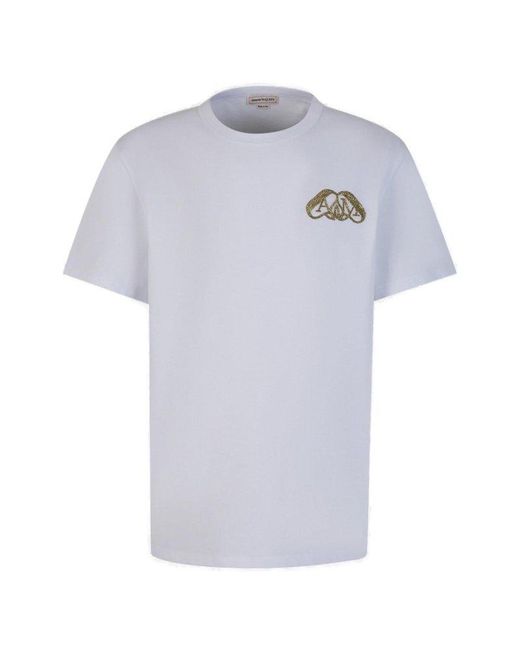 Alexander McQueen White Embroidered Cotton T-shirt for men
