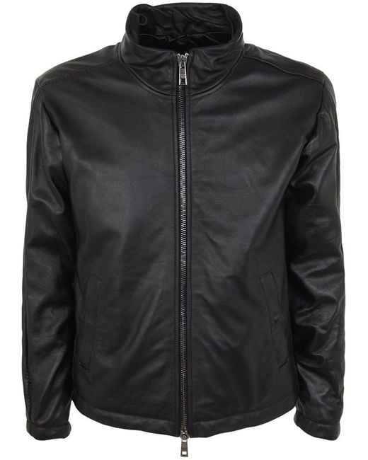 Giorgio Brato Black Long Sleeved Zip-up Leather Jacket for men