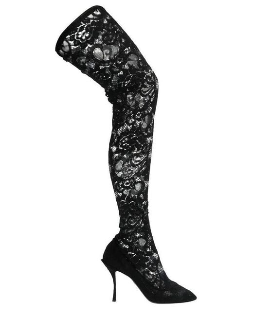 Dolce & Gabbana Black Lace Thigh High Boots