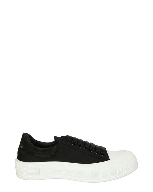 men's deck lace up plimsoll in black white