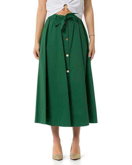 Liu Jo Green Buttoned Midi Skirt
