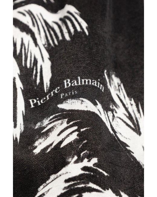 Balmain Black Palm Print Satin Pyjama Trousers for men
