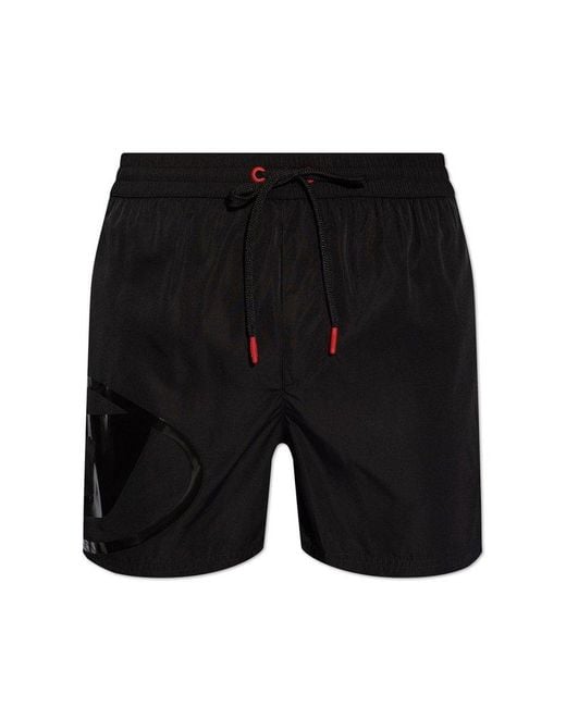 DIESEL Black Swim Shorts With Shiny Oval D Logo for men