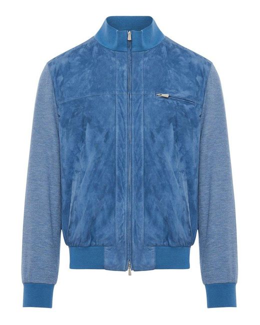 Enrico Mandelli Blue Zipped Bomber Jacket for men