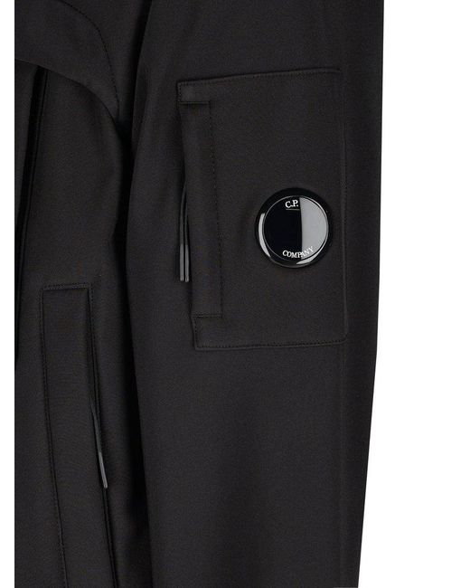 C P Company Black Shell-r Lens-detailed Drawstring Hooded Jacket for men