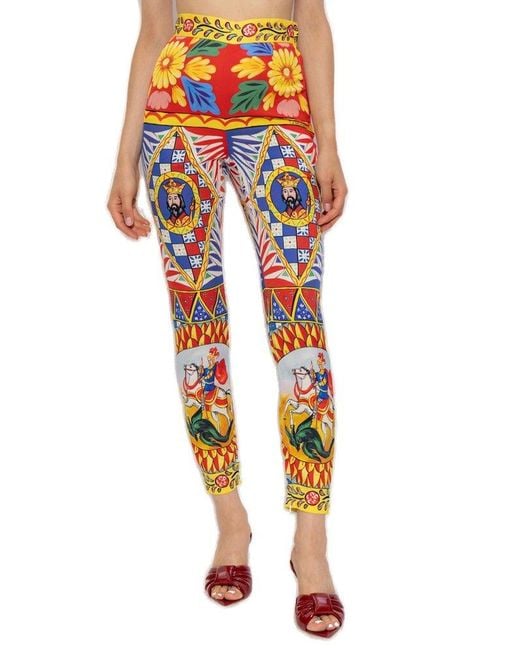 Dolce & Gabbana Multicolor Silk Trousers With Carretto Pattern