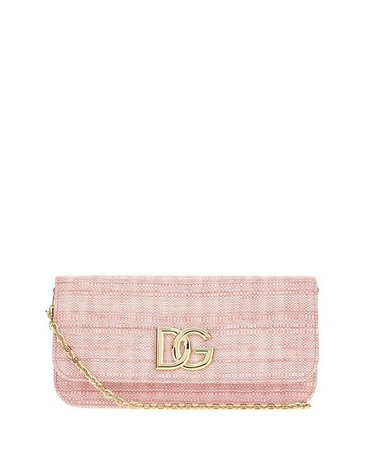 Dolce & Gabbana Pink Logo-plaque Chain-link Clutch Bag
