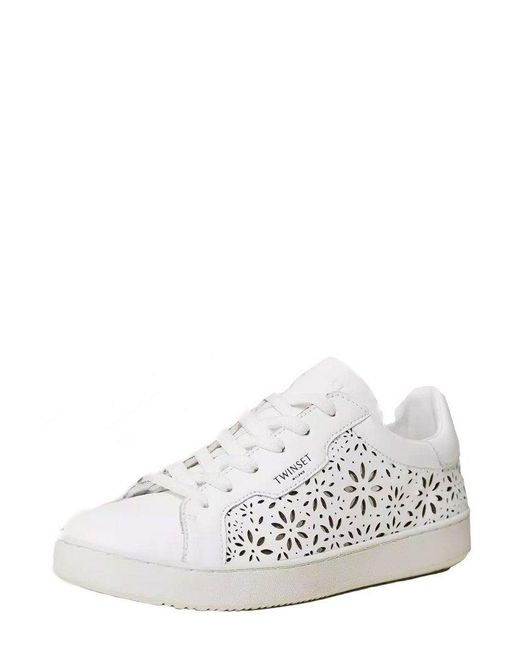 Twin Set White Laser-cut Lace-up Sneakers