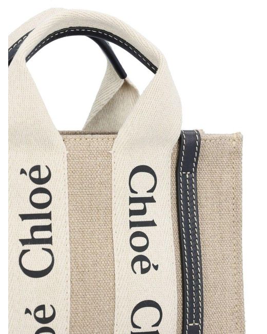 Chloé Metallic Woody Logo Embroidered Mini Tote Bag