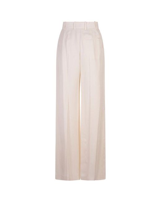 Alexander McQueen White Wide Leg Trousers With Double Pleat