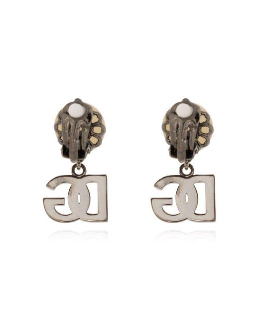 Dolce & Gabbana White Clip-on Earrings With Logo,