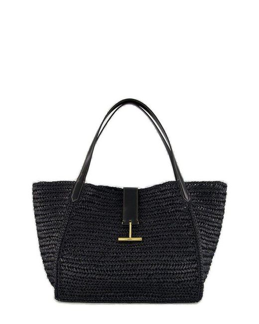 Tom Ford Black Large Tara Logo Plaque Tote Bag