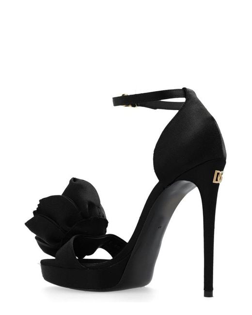 Dolce & Gabbana Black Flower Detailed Platform Sandals