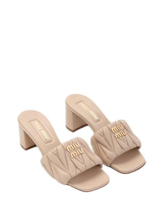 Miu Miu Logo-Lettering Slip-On Sandals in Natural | Lyst