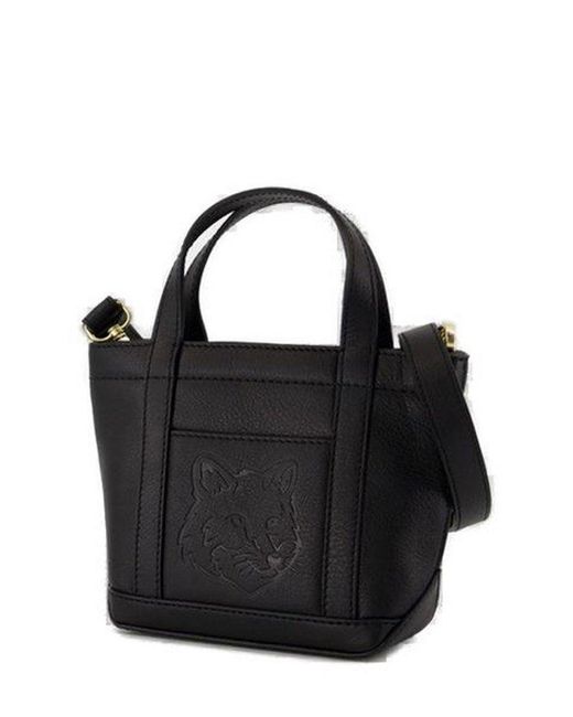 Maison Kitsuné Fox Head Leather Mini Tote Bag in Black | Lyst