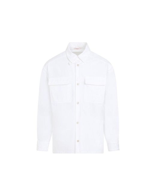 Valentino White Flower-appliqué Straight Shirt Jacket for men