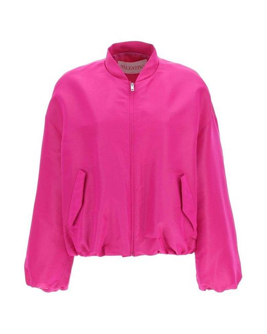 Valentino Pink Silk Faille Bomber Jacket 40 Silk
