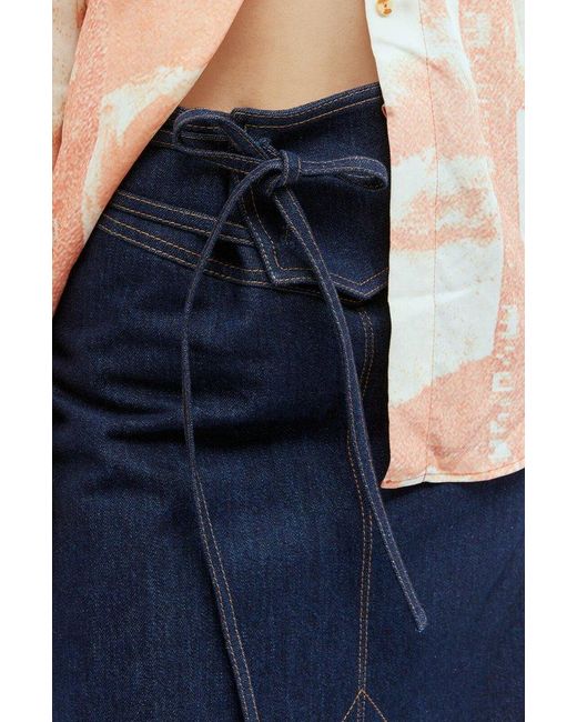 Rejina Pyo Blue Boon Bow-detailed Denim Midi Skirt