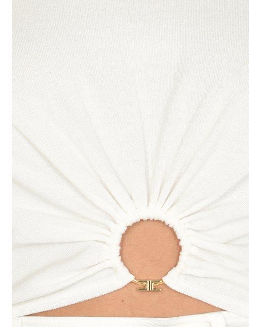 Elisabetta Franchi White Ring Embellished Cropped Top