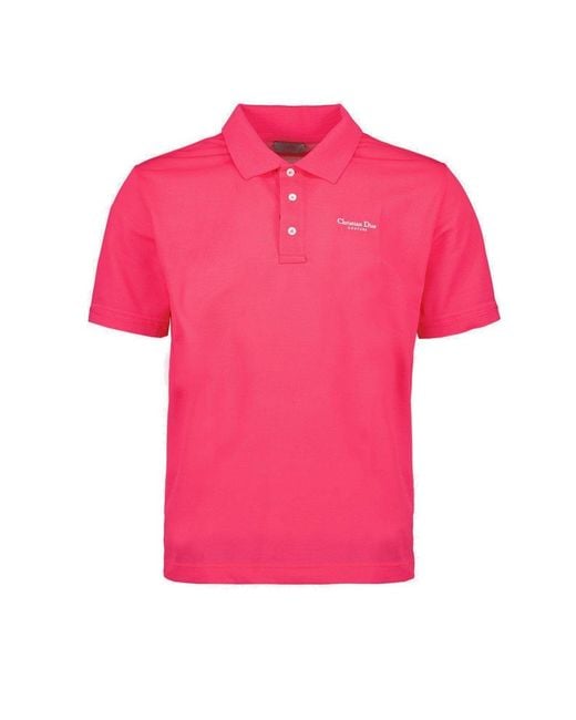 Dior Pink Logo Embroidered Short-sleeved Polo Shirt for men