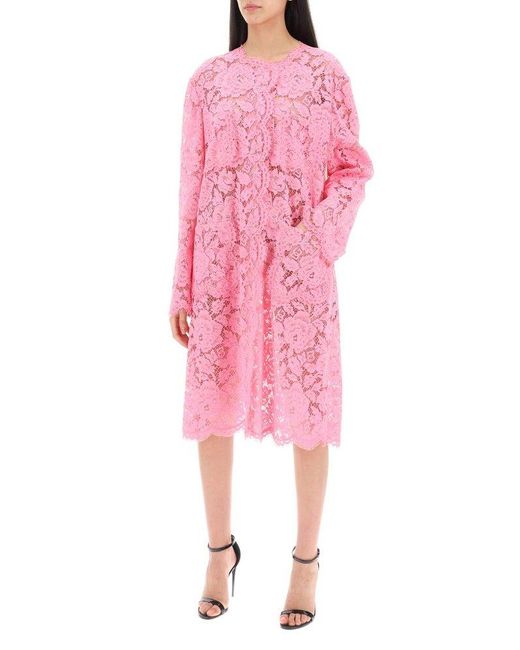 Dolce & Gabbana Pink Dust Coat In Floral Cordonnet Lace