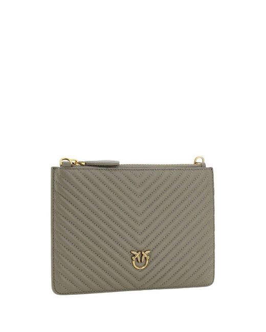 Pinko Gray Logo Plaque Quilted Chain-linked Wallet