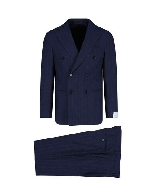 Caruso Blue Double-breasted Pinstripe Suit for men