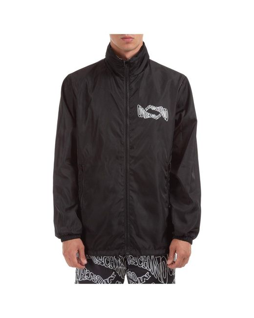 Moschino Gray Warped Logo Windbreaker for men