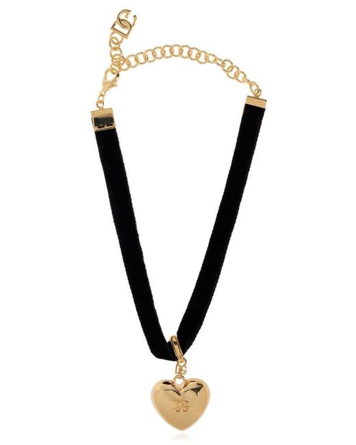 Dolce & Gabbana Black Dg Heart Pendant Choker