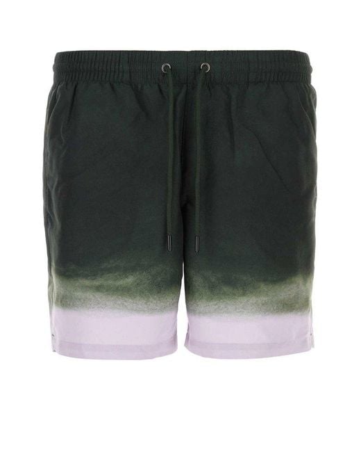 Dries Van Noten Green Printed Nylon Swimming Shorts for men
