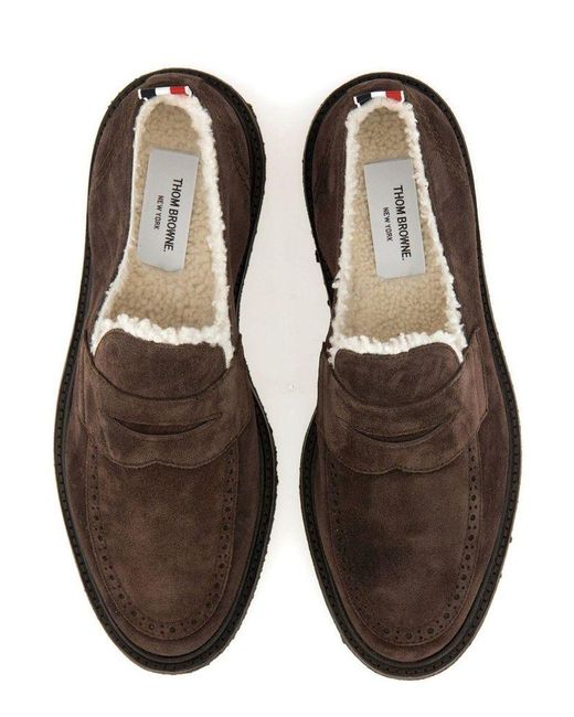 Thom Browne Brown Shearling-lining Penny Loafers for men