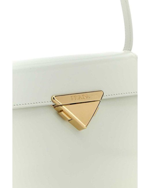 Prada White Triangle-logo Foldover Top Shoulder Bag