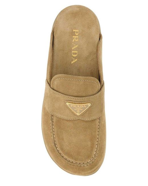 Prada Brown Logo Plaque Slip-on Loafers