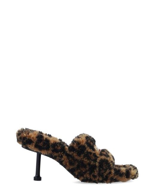 Balenciaga Black Furry Animal Print Heeled Slides