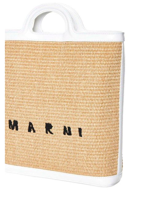 Marni Natural Tropicalia Logo Embroidered Raffia Tote Bag