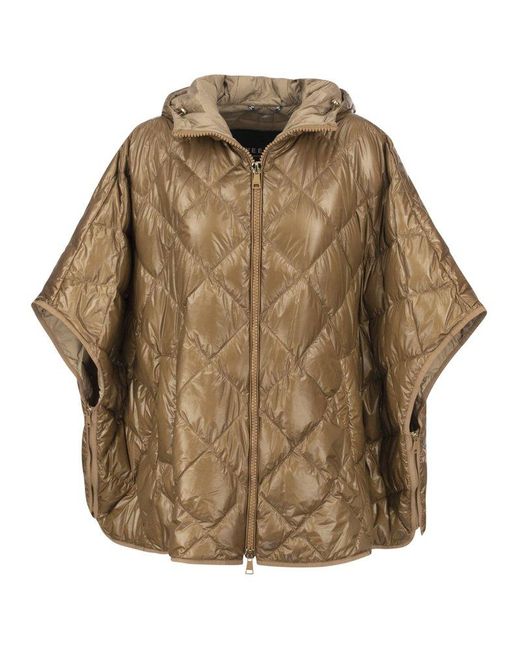 Weekend by Maxmara Hooded Zip-up Quilted Cape in Brown | Lyst