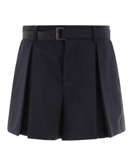 Sacai Black Pinstriped Pleated Skirt