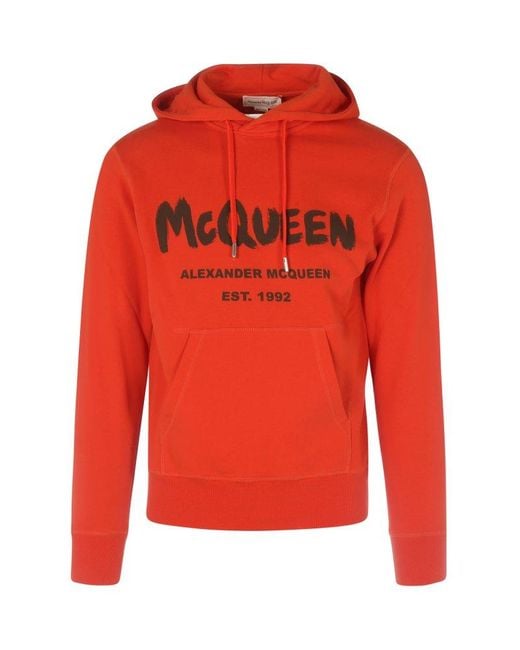 Alexander McQueen Orange Graffiti Logo Print Hoodie for men