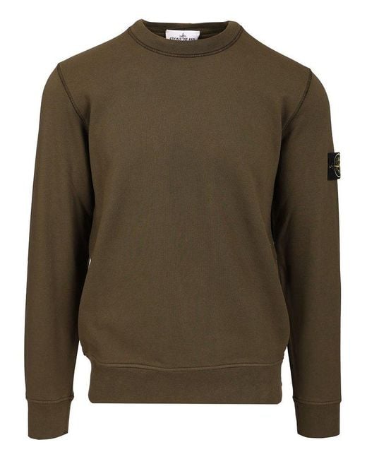 Stone Island Green Cotton Crewneck Sweater Sweatshirts for men