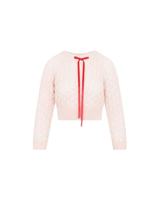 Simone Rocha Pink Long Sleeve Bubble Knit Jumper Bow Detail Pullover Sweater