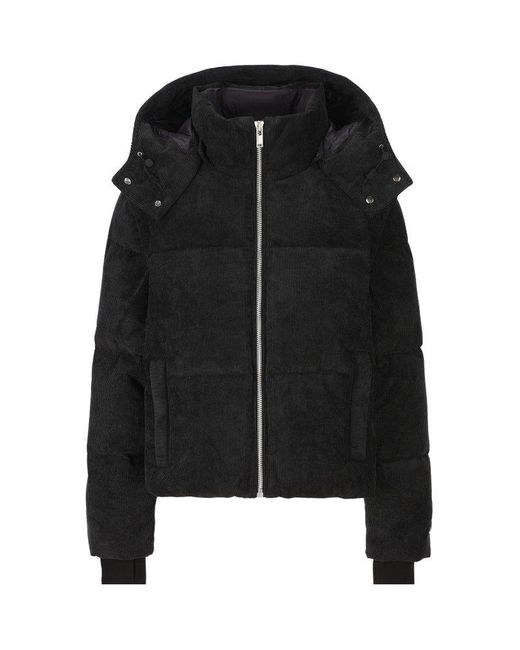 Moose Knuckles Black Hooded Detachable-trim Corduroy Jacket