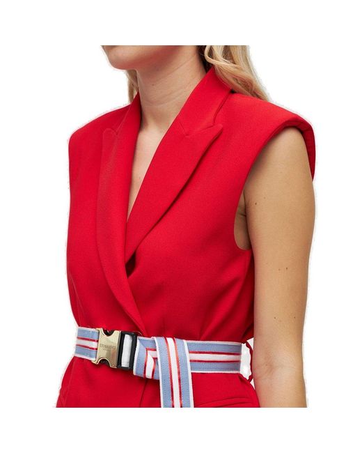 ERMANNO FIRENZE Red Double-breasted Belted Waistcoat