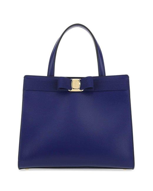 Ferragamo Vara Bow Medium Top-handle Tote Bag in Blue | Lyst Canada
