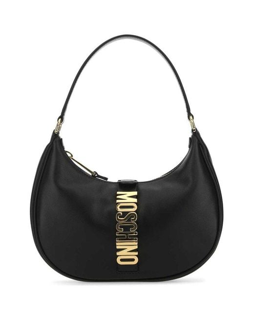 Moschino Black Lettering Logo Plaque Tote Bag