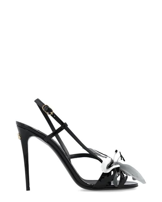 Dolce & Gabbana Black Floral-applique Patent Leather Sandals