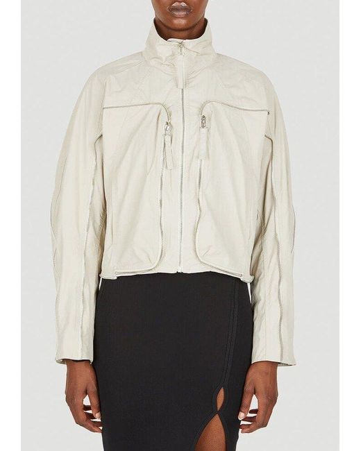 Helmut Lang Zipped Mesh Detailed Bomber Jacket in Natural | Lyst